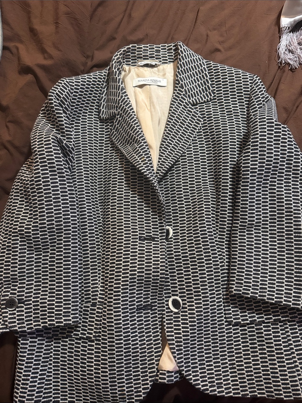 Marina Rinaldi Black and White Textured Geometric Blazer